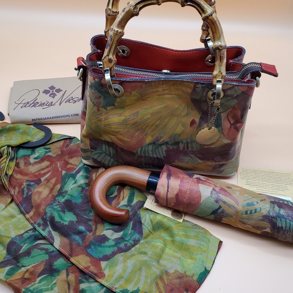 New 3 Piece Patricia Nash Empoli, Scarf and Umbrella in Tropical Dreams - Picture 1 of 16